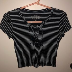 Hollister Striped Lace Up T-Shirt